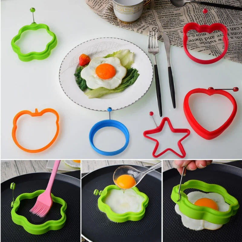 1pcSilicone Egg Mold Star Heart Flower Bear Round Egg Pan Pancake Muffin Mold Cake Baking Tool