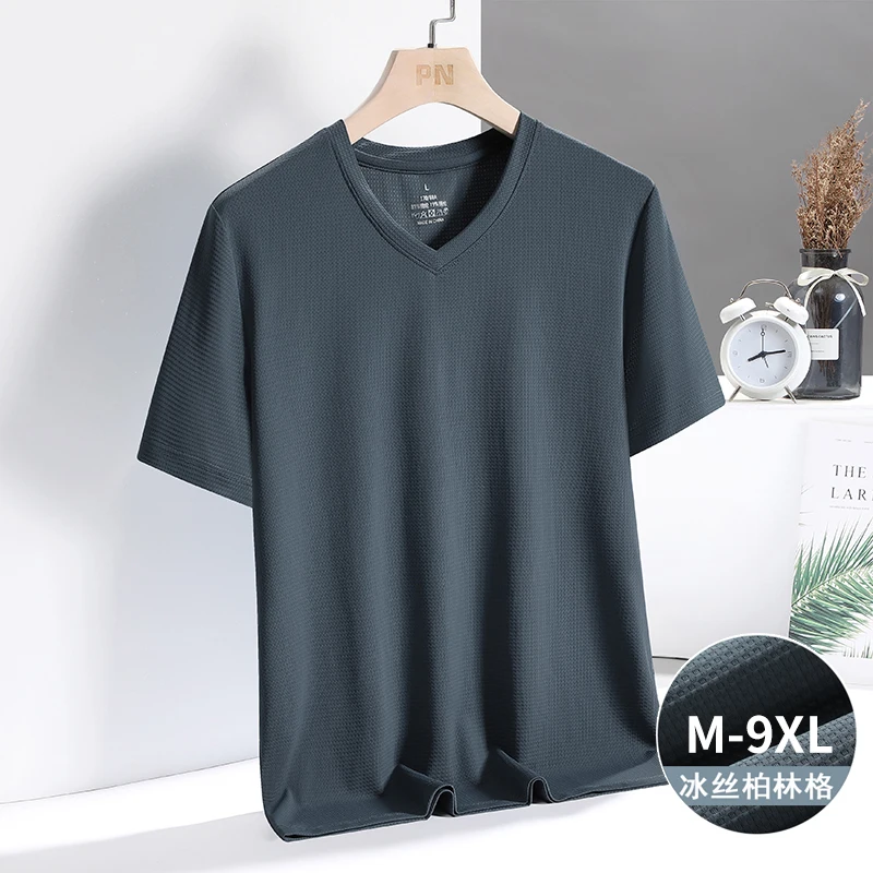 9xl Ice Silk Mesh Tshirt Men Summer Breathable Short Sleeve Tops Plus Size 8xl 7xl Quick Dry T-Shirt Trainer Running T Shirts