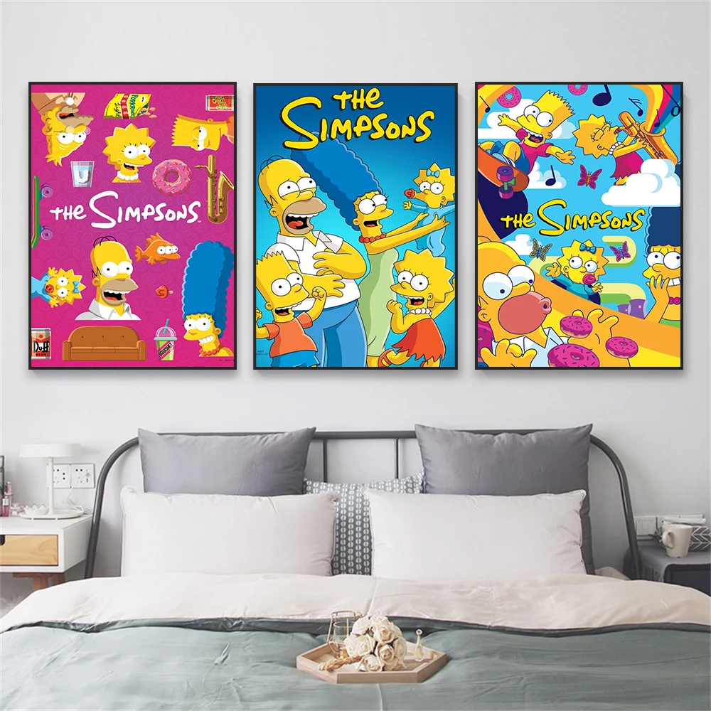 Funny Disney Movie Poster The Simpsons Movie Poster Cartoon Film Prints Kids Room Wall Art Canvas Painting Home Bedroom Decor