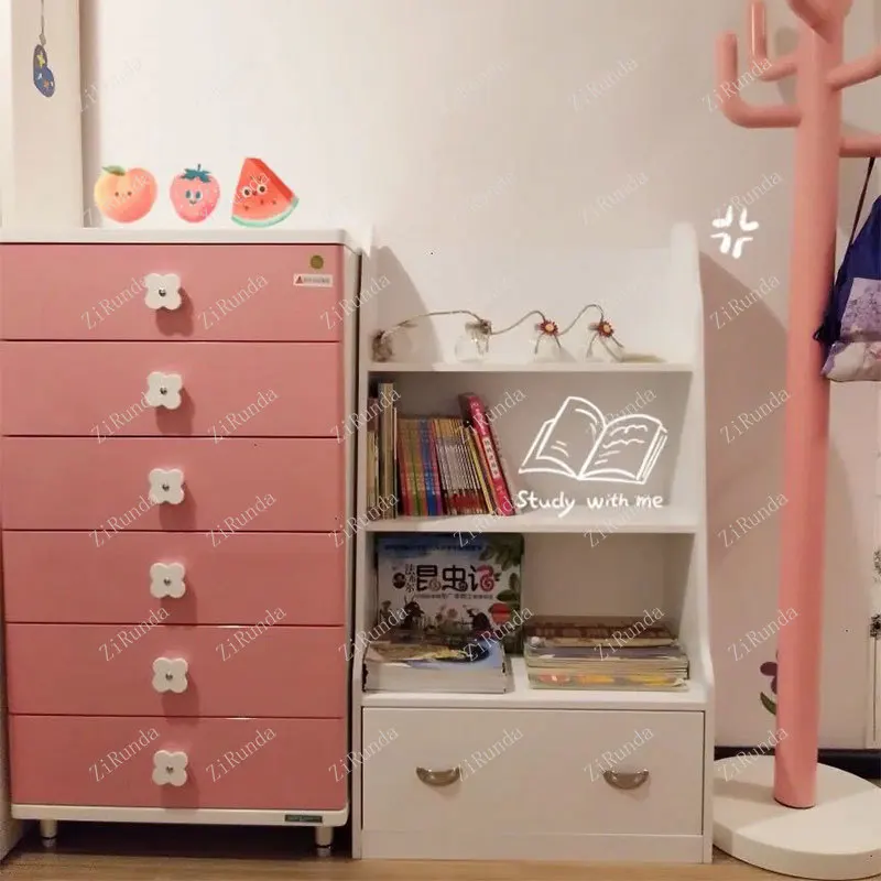 ~Children's Simple Bookcase Locker Drawer Multifunctional Toy Cabinet White Bucket Cabinet Bookshelf
