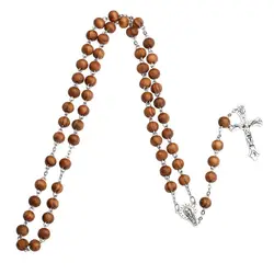 367A Handmade Round Bead Catholic Rosary for Cross Religious Wood Beads Necklace Gift