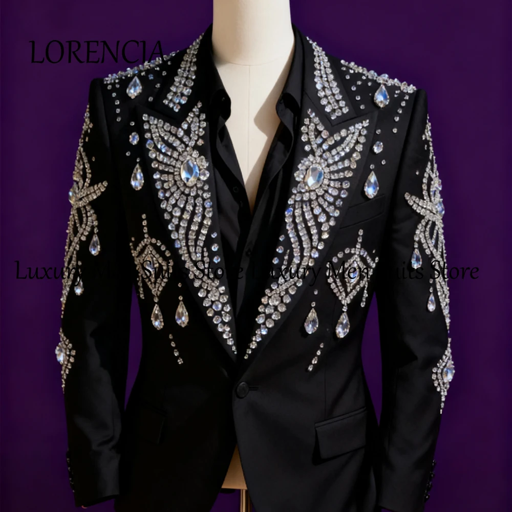 

Luxurious Rhinestone Suits for Men 2 Pieces Peaked Label Wedding Groom Tuxedos Set 2025 Customized Blazer Pants fatos de homem