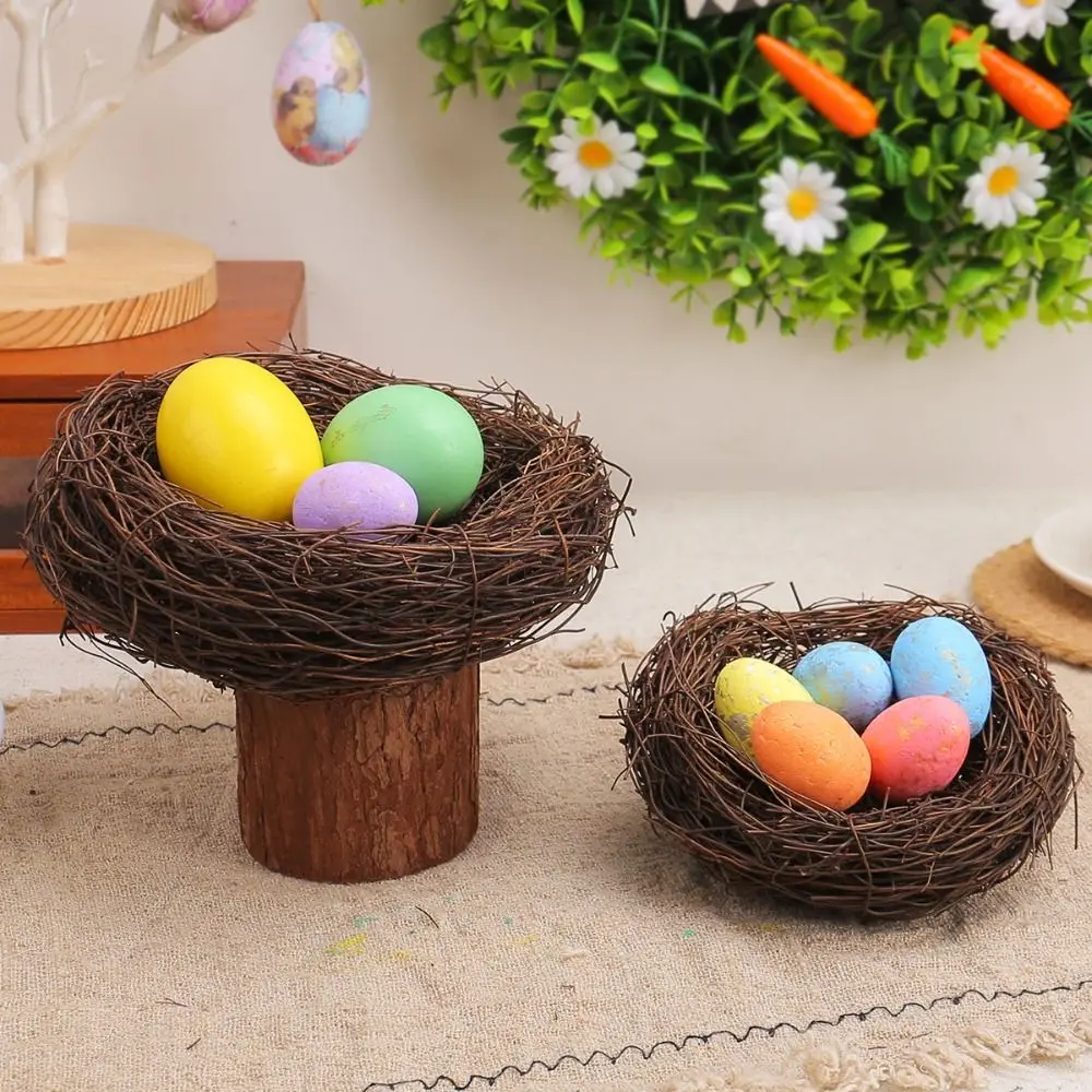 6-15cm Easter Artificial Bird Nest Handmade Exquisite Natural Rattan Nest DIY Craft Egg Nest Ornament Holiday Festival Ornaments