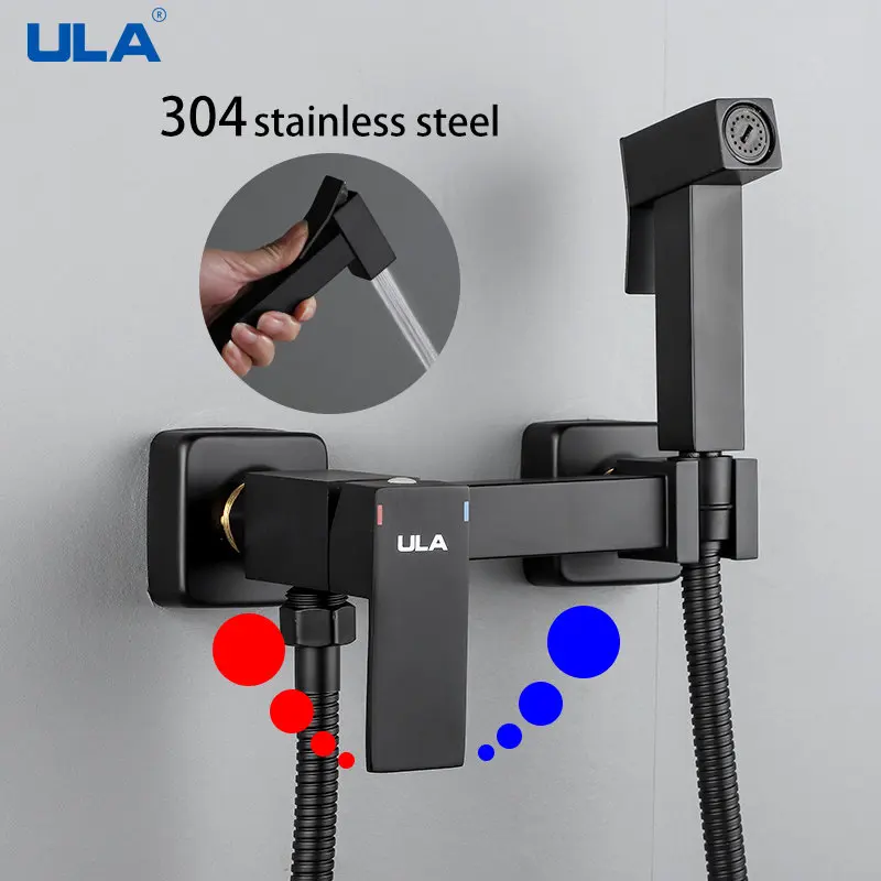 ULA Shower Bidet Faucet Black Mixer Faucets Muslim Shower Ducha Cold&Hot Water Mixer Crane Square Shower Sprayer Hygienic Shower