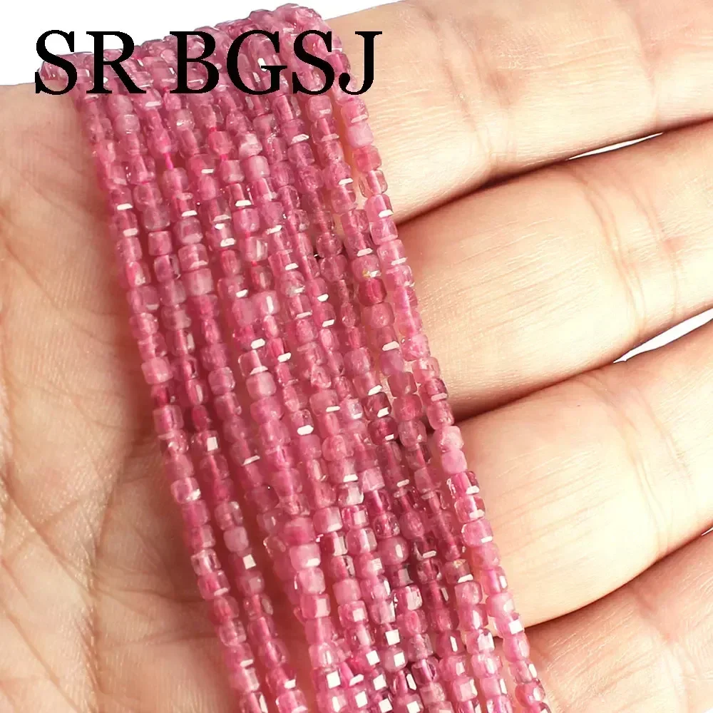 حبات الحجر الطبيعي لصنع الأحجار الكريمة الأوجه ، التورمالين الوردي ، سوار ديي ، مكعب ، 15in ، مجوهرات #1