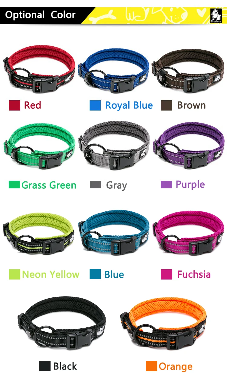 Truelove Adjustable Mesh Padded Pet Collar Bright Reflective Nylon Dog Collar Durable Heavy Duty for All Breed Weather TLC5011