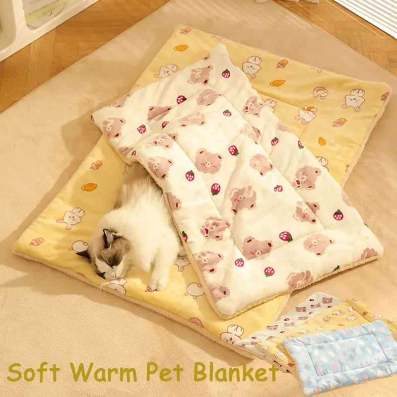 Warm Dog Blanket Cute Soft Pet Sleeping quilt mat Fluffy Comfortable Cat Cover Blanket Bed Thickened Warm Dog Cat kennel quilt