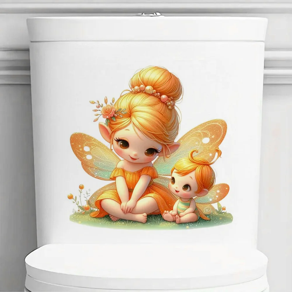 QT3073 # Pegatinas autoadhesivas para inodoro con diseño de alas de mariposa, calcomanía de pared, pegatina de vinilo para tapa de inodoro, decoración de baño