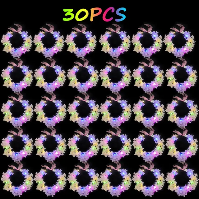 30pcs LED Light-Up Flower Crown Forest Headband, Christmas Festival Glow Neon Party Birthday Women's Light-Up Headwear 5