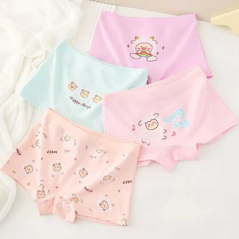 

4PCS Girls Cotton Soft Antibacterial Panties Kids Cute Print Knickers 3+y Young Child Clothing Thin Breathable Comfort Underwear