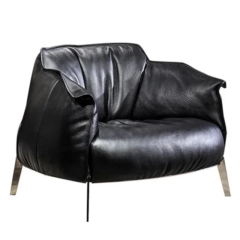 

Light luxury single sofa living room home senior designer leather high-end art balcony leisure chair