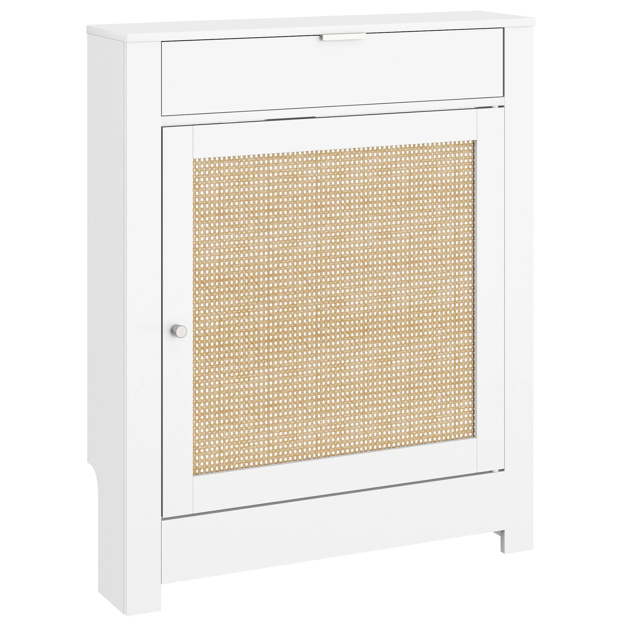 Homcom Radiatorhoezen met vouwdeur en rotan compartiment Boheems ontwerp voor woonkamer slaapkamer wit