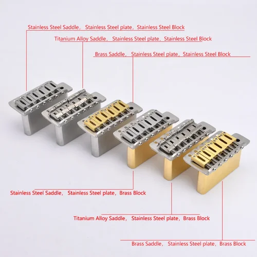Imagen 2 del producto Puente de sistema trémolo estilo 510 de 6 puntos para mano derecha e izquierda con sillín y bloque de aleación de acero inoxidable/latón/titanio de 10,5 mm
