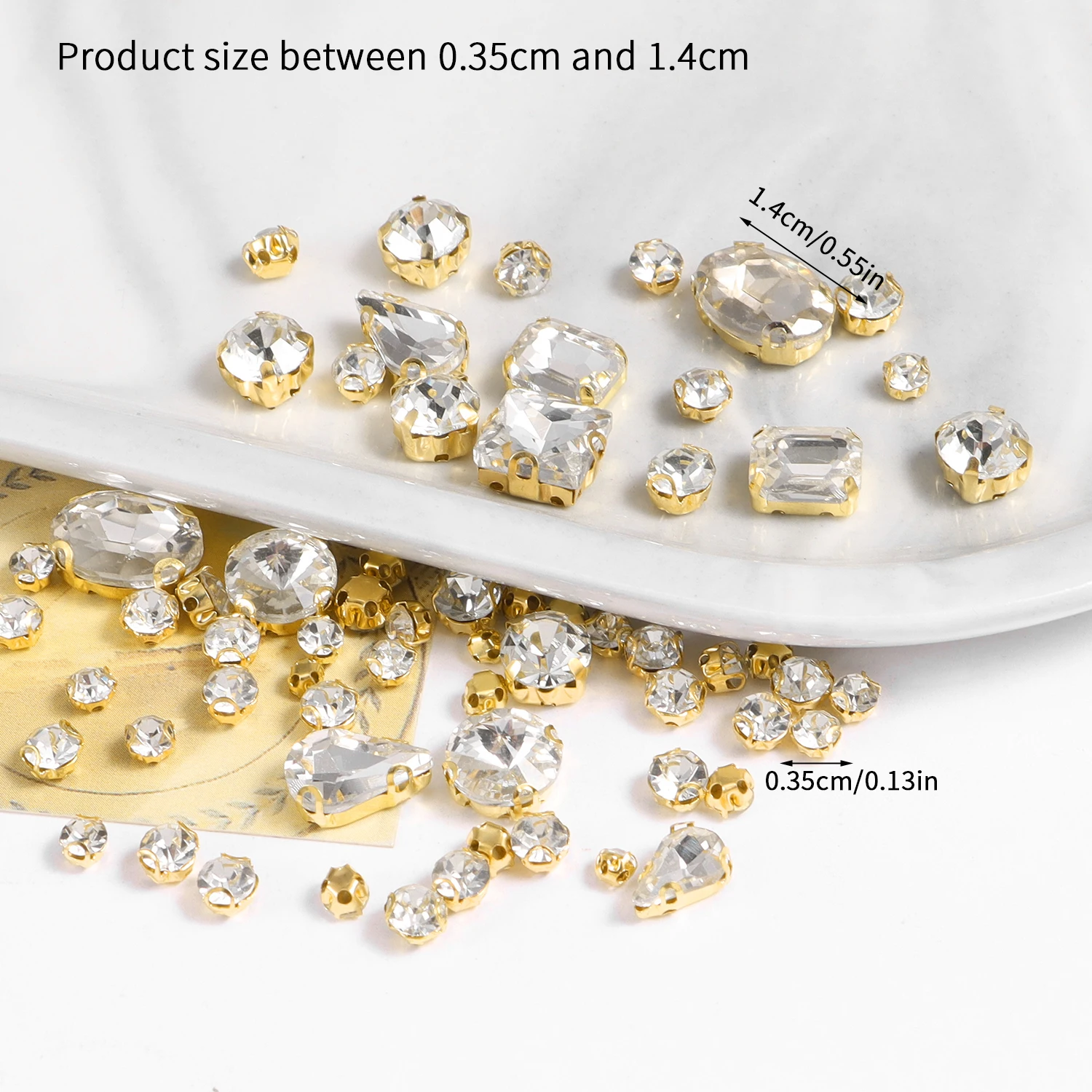 100Pcs Gold Claw Setting strass di vetro Sew-On forma mista Glitter Crystal Stone Diamond per abito da sposa scarpe borse fai da te Trim