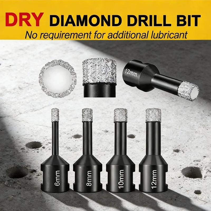 4pcs 6 8 10 12mm M14 Thread Dry Vacuum Brazed Masonry Hole Saw Diamond Drill Bit Set for Tiles
