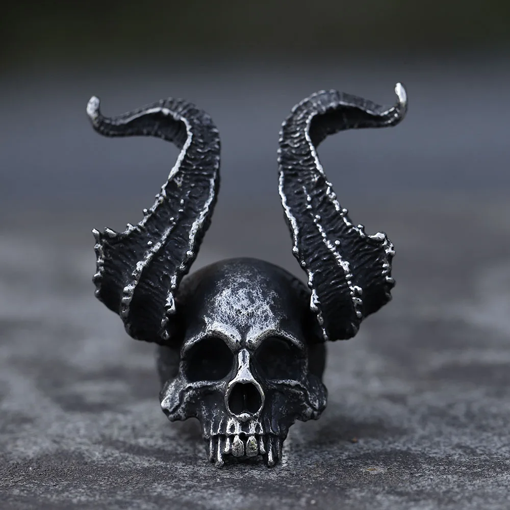 2022 NEW Men's 316L stainless-steel rings Skull Ring Horned Satan Devil ring for teens gothic punk Jewelry Gifts Dropshipping