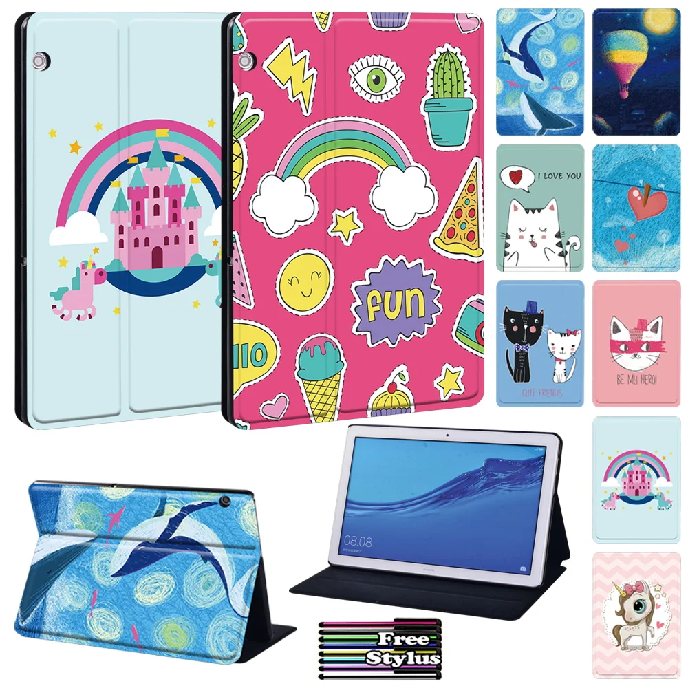 

For Huawei MediaPad M5 10.8"/M5 Lite 10.1"/M5 Lite 8/MediaPad T3 8.0/T5 10 10.1" Pu Leather Case Shockproof Fold Stand Cover+pen