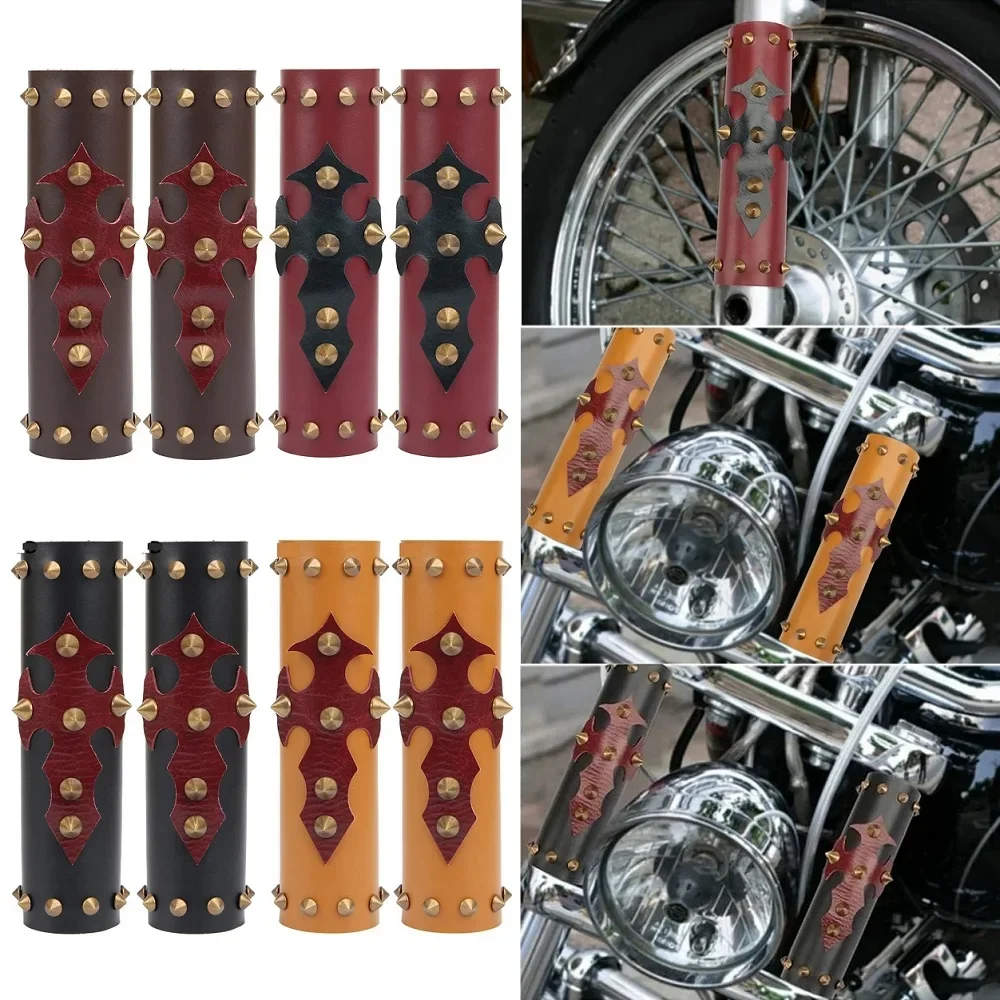 Motorcycle 39-41mm Universal Front Fork Protector Cover Shock Absorber Guard Leather Spike For Honda Suzuki Yamaha Ducati Harley