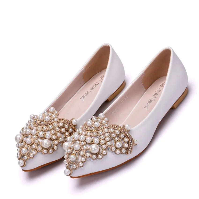 Sharp pointed rhinestone bead flat bottom casual foreign trade large size single shoe flat heel large size women's shoes