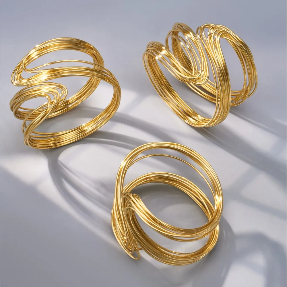 Umwickelte Draht-Armreifen, Verschlungene Armreifen, 18k Vergoldetes Edelstahl-Armband, Moderner Ästhetischer Manschettenarmreif für Frauen