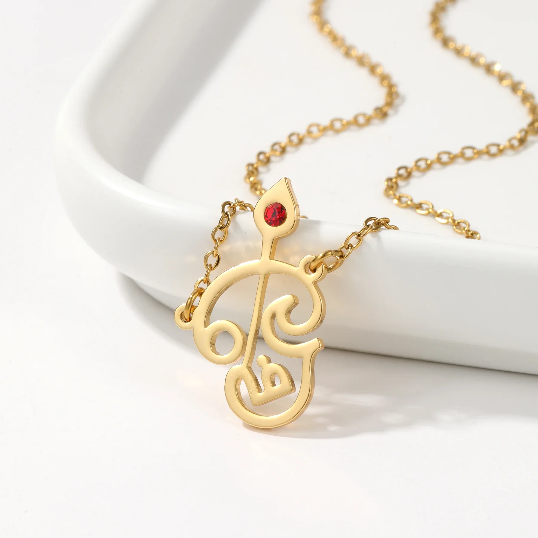 India Tamil Om Symbol Pendant Stainless Steel Necklace Birthstone Om Shiva Symbol Yoga Vintage Jewelry Holiday Gift for Women