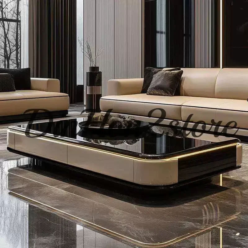 Light luxury coffee table living room rock slab household simple small apartment high-end modern glass tea table