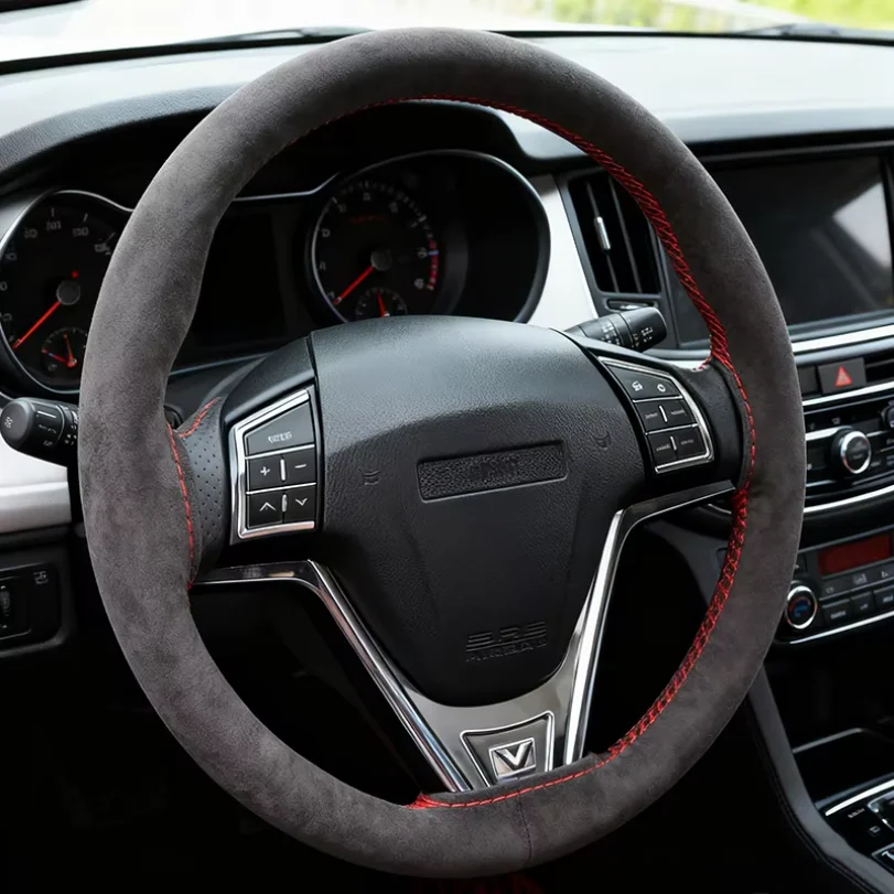 DIY Hand Sewing Car Steering Wheel Cover Universal 38cm Suede Leather Auto Steering Wheel Braid Durable Car Accessories