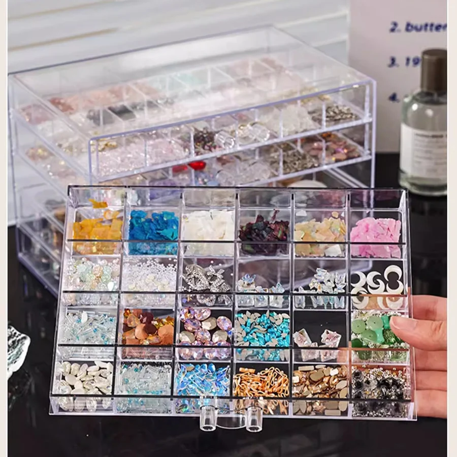 Nail art storage box, multi-layer drawer style jewelry, transparent box, diamond box, polishing head, diamond tool box