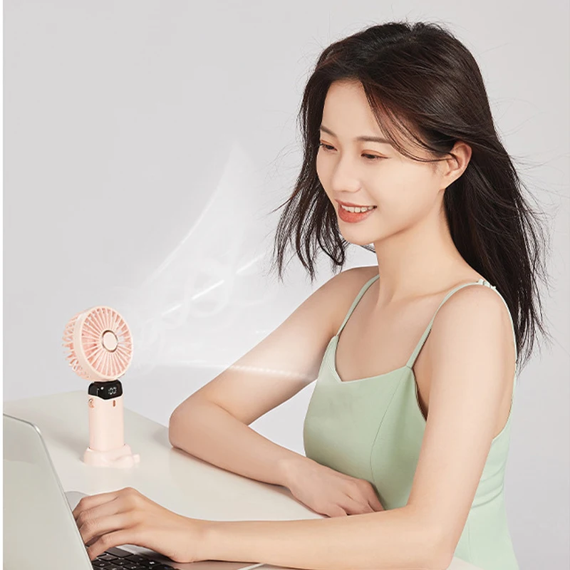 

C5 Handheld Neck Desk Fan 5 Speed Digital Display Ultra Quiet Makeup Fan for Women Desktop Clip Fan Office 3 in 1 Portable Fan