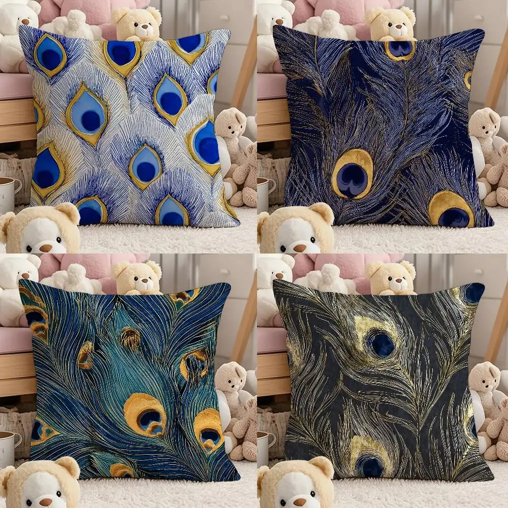

Peacock texture anime Pillow Case Comfort Sofa Bed Silky elegant Invisible zipper Custom Decorative cushion cover