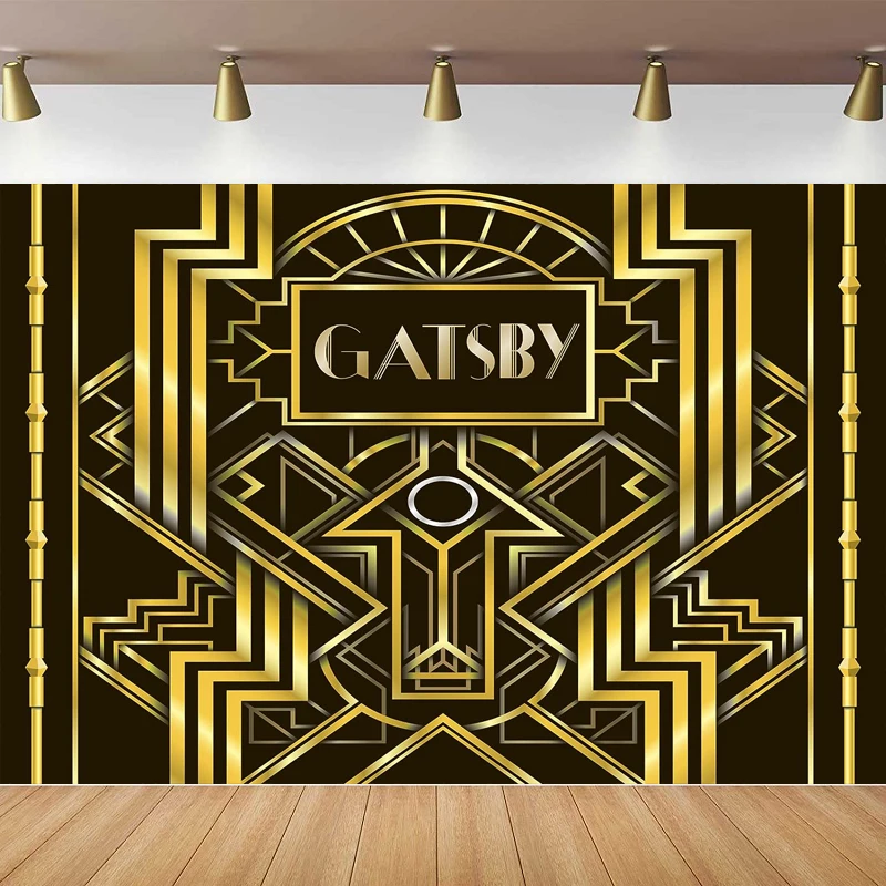 Photography Backdrop Black And Gold Art Pattern Roaring 20s Gatsby Theme Decor Background Birthday Wedding Party Poster Banner