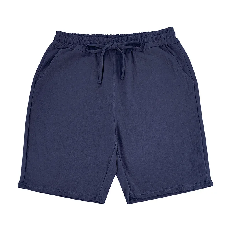 

Мужские хлопковые льняные шорты, повседневные летние пляжные брюки, дышащие, свободного кроя, на шнурке, с эластичным поясом, однотонные, новинка 2026 года
