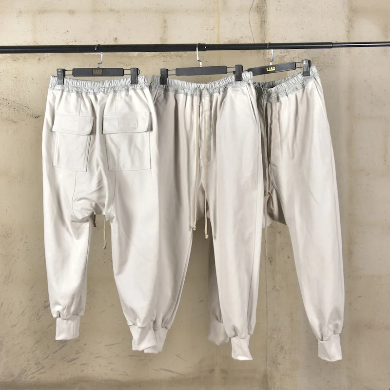 RO Style Pure Cotton Pants Men's Thick Loop Autumn and Winter Leg Tied Harem Women Casual Elastic Waist Pants Streetwear