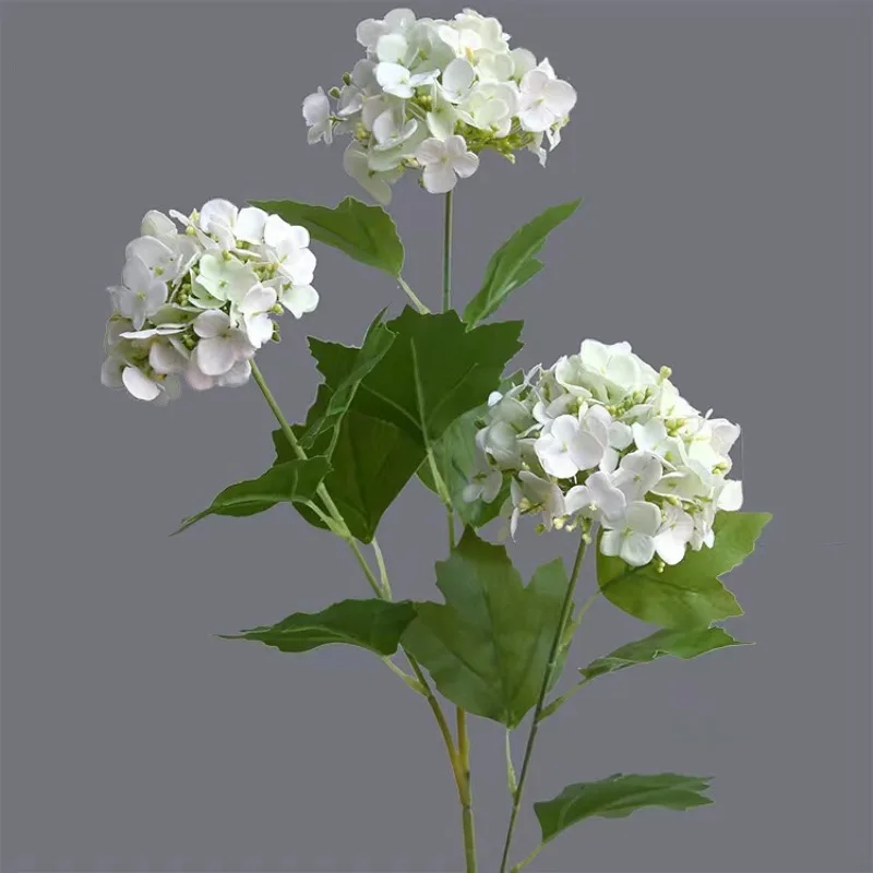 New exquisite 3 heads small Hydrangea branch with green leaves simulation flowers for Wedding home party decoration office hotel