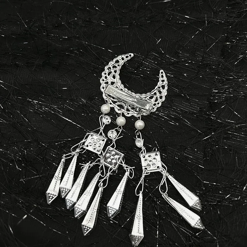 

Посеребренные заколки для волос с кисточками из сплава, древние серебряные украшения для волос Мяо, китайские боковые заколки, головной убор Ханфу