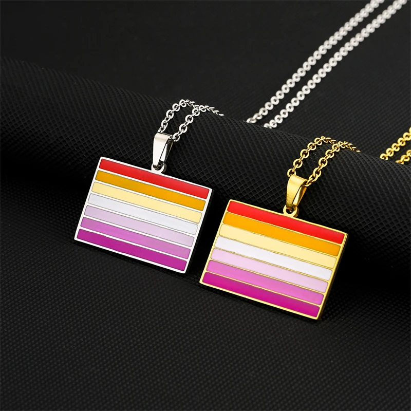 قوس قزح فخر مثلي الجنس مثليه ثنائي الجنس المتحولين جنسيا رمز القلائد الفولاذ المقاوم للصدأ LGBT المينا مجوهرات اكسسوارات #3