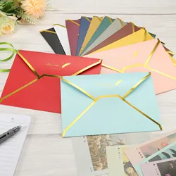 10Pcs 7 x 5'' Gold Border V Flap Greeting Card Envelopes Luxury Style Birthday Wedding Invitation Fine Texture Business Envelope