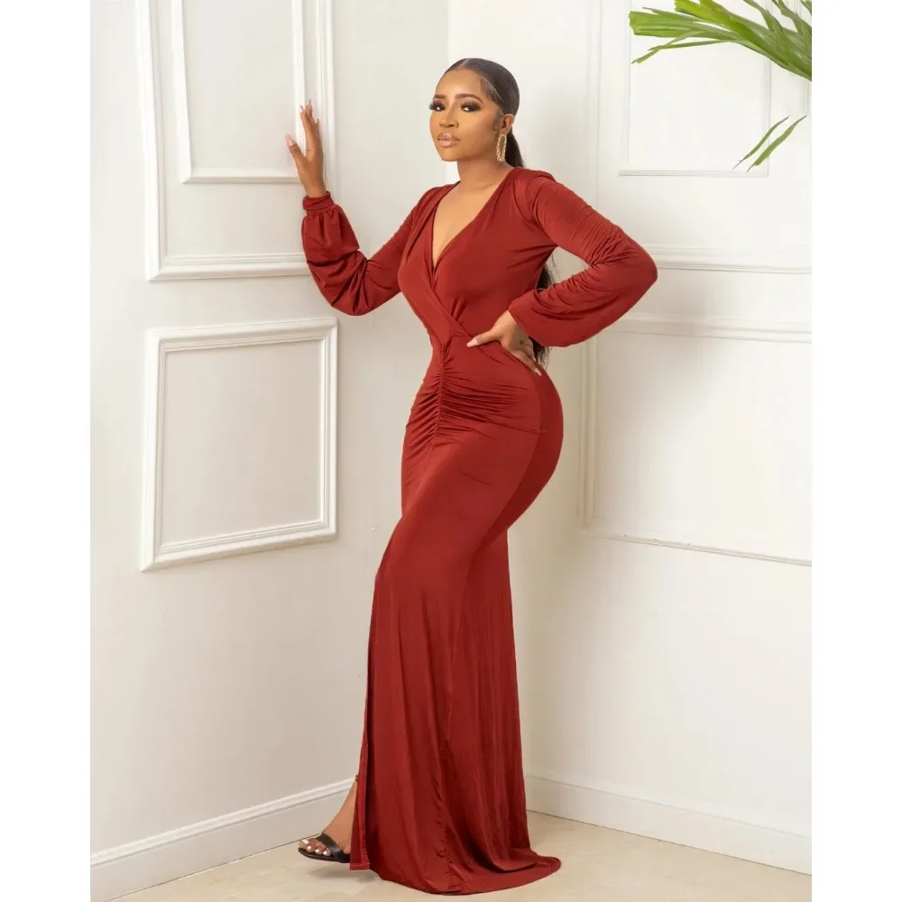 فستان عيد ميلاد XIZOU للنساء فساتين طويلة الأكمام طويلة فساتين سهرة أنيقة فساتين الحفلات للنساء ملابس 2024