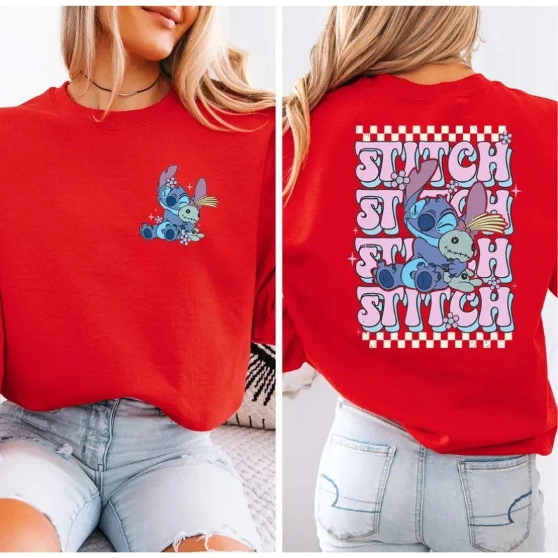 릴로와 스티치 디즈니 스웨트셔츠 여성 남성 코튼 후드티 풀오버 가을 겨울 플리스 오버사이즈 유니섹스 탑 코트 커플