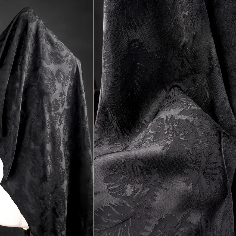 Jacquard Satin Fabric Black Embossed Wrinkle Resistant Designer Cloth Apparel Diy Sewing Maters Rayon Cotton Material