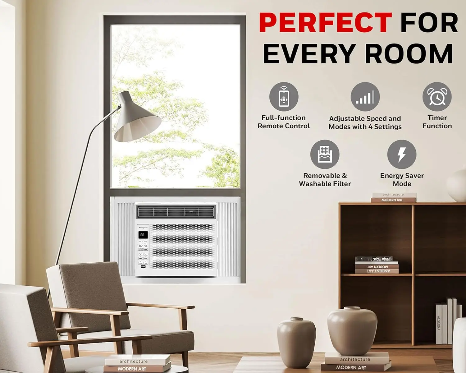 Window Air Conditioner, Remote, 4 Modes, Eco, 250 sq ft Coverage