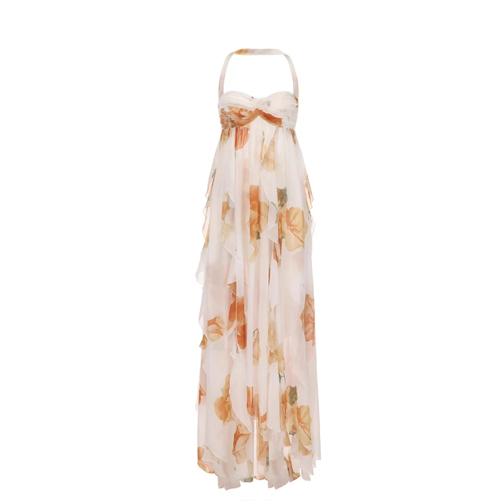 Boho Floral Maternity Photoshoot Dress Chiffon Halter Maxi Gown Beach Pregnancy Outfit Summer Baby Shower Photography Boutique