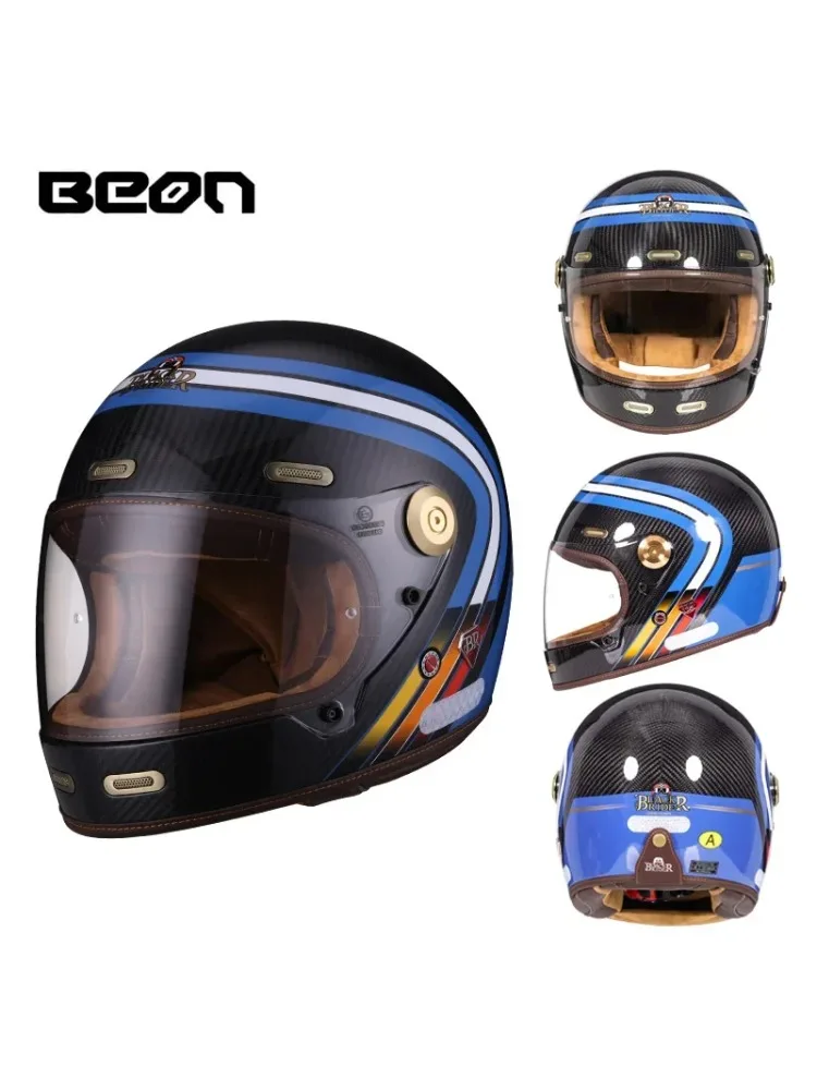 BEON B512 BR512 Volledige Gezicht Koolstofvezel Helm Motocross Vintage Motorfiets Scooter Autocycle Retro Helmen ECE Cascos De Moto - afbeelding 2