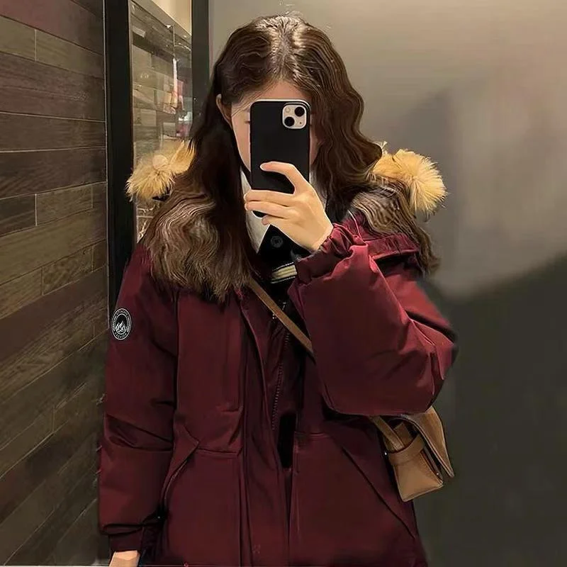 American Tooling School Overcomes Cotton-padded Jacket New Fashion Women's Big Wool Collar Hooded Fashion Coat In Winter Of 2024