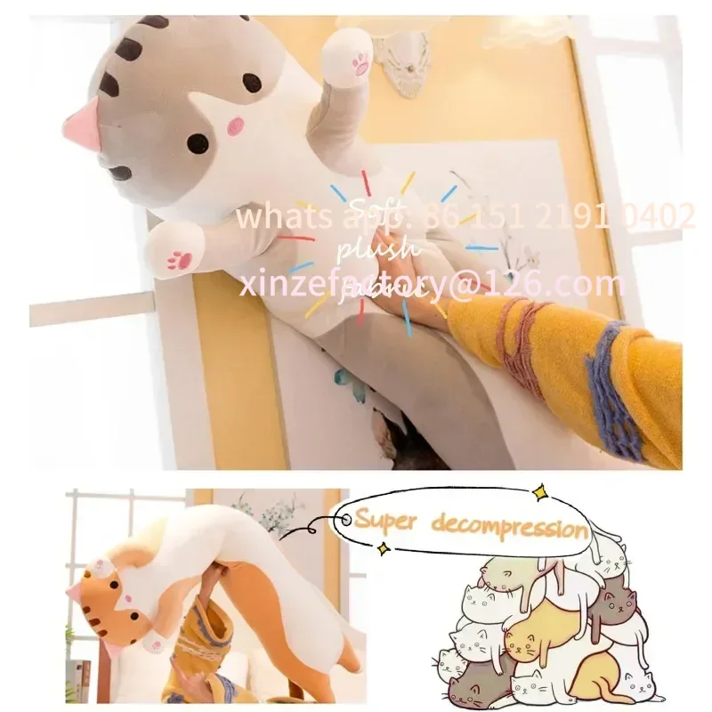 

Customizable Long Cat Plush Body Pillow Creative Cute Animal Stuffed Cushion Soft Sofa Decorative Throw Pillow Large Sleeping Cu