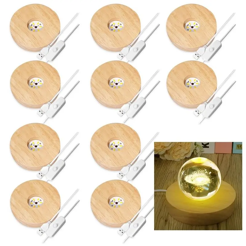 ABUG-30 Pcs Wooden LED Display Bases Round Wood Display Lighted Bases For Glass Art LED Lighted Display Stand Bases
