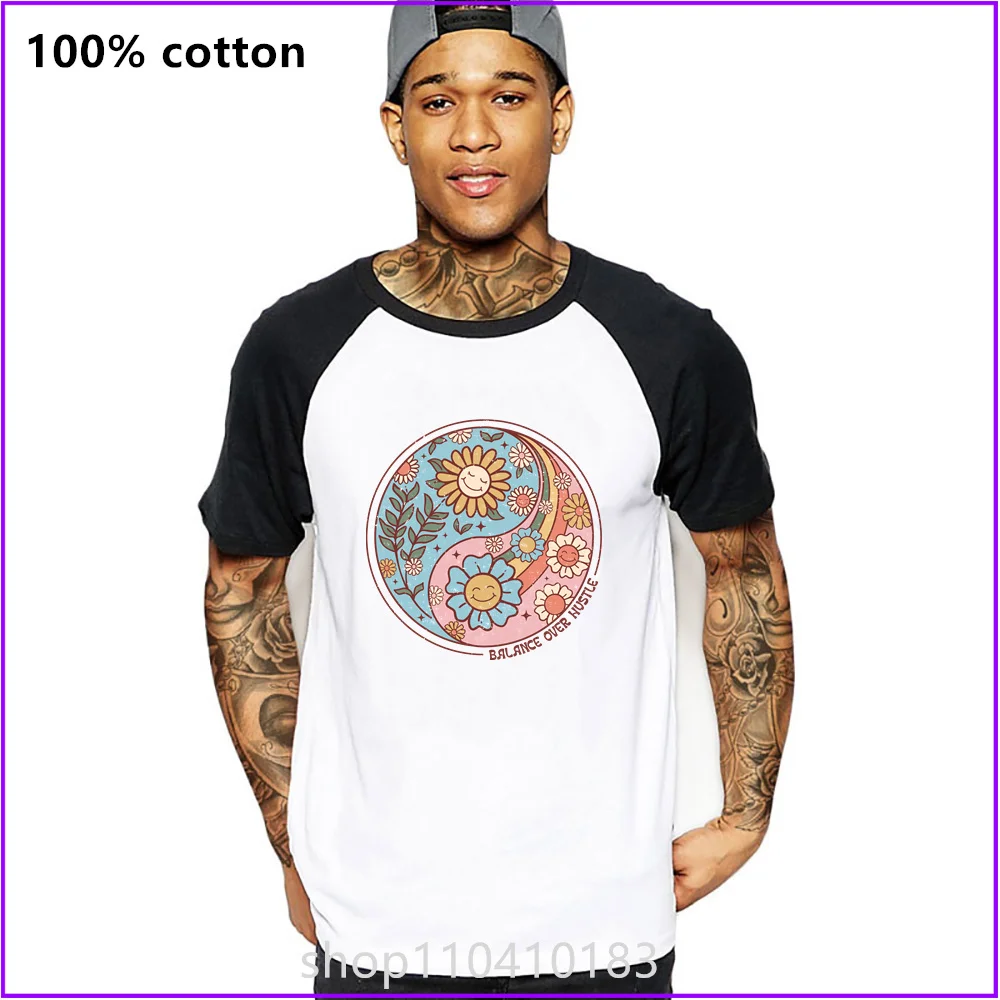 Boho Distressed  Retro Yin Yang Balance Over Hustle T Shirts For Men'S Women Tshirt T-Shirt Screen Printing Anime Costume Heavyw