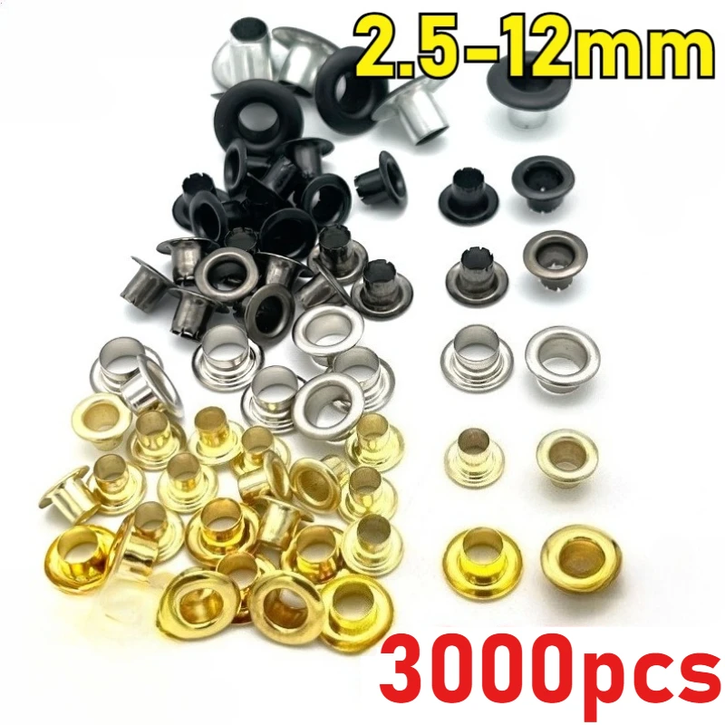 

3000 комплектов люверсов с шайбами диаметром 2,5-12 мм, серебристый/золотой/античная латунь/пиментальный для кожаного брезента, холста