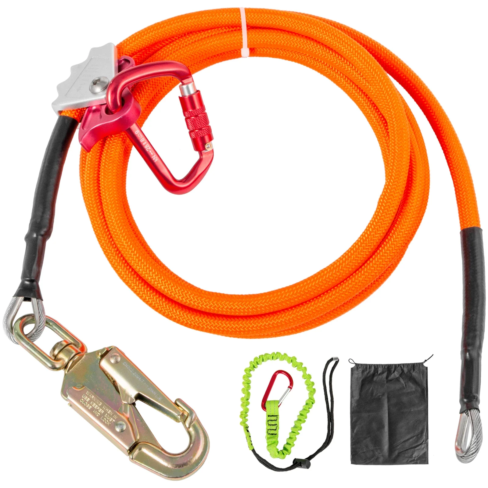 Steel Core Lanyard Kit Flipline With Climbing Carabiner Swivel Snap Triple Lock Carabiner Adjuster For Tree Rock Climber