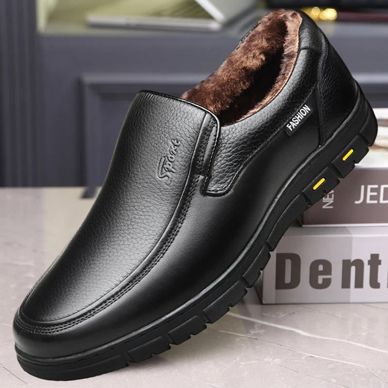Winter Men's Cotton Shoes Warm Plush Thick Snow Boots Casual Leather Surface Waterproof Men's Boots Anti Slip Plus Size 39-48